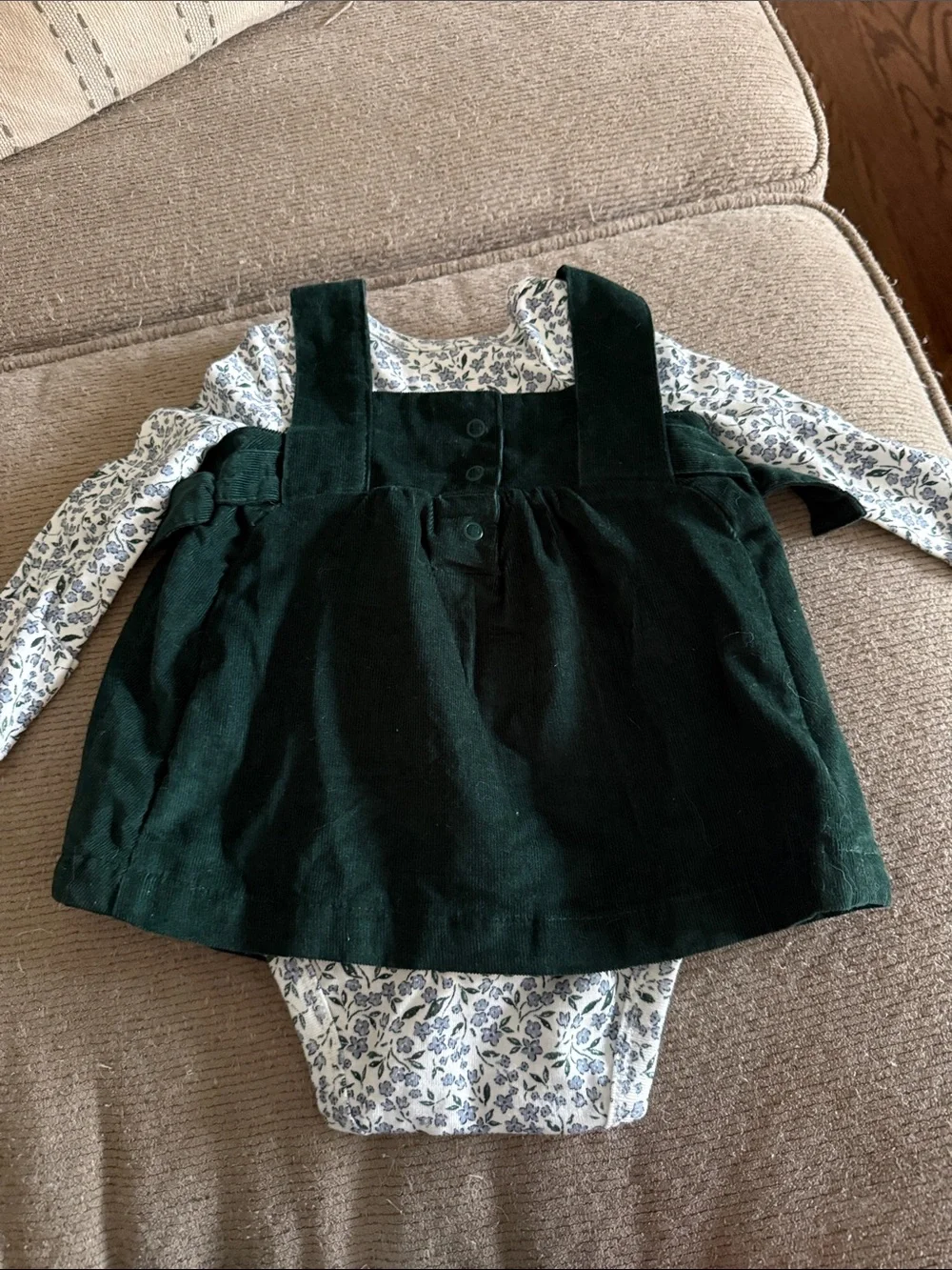 Carter's Dark Green Corduroy Overall Dress with Blue Floral Bodysuit NWT 3 month
